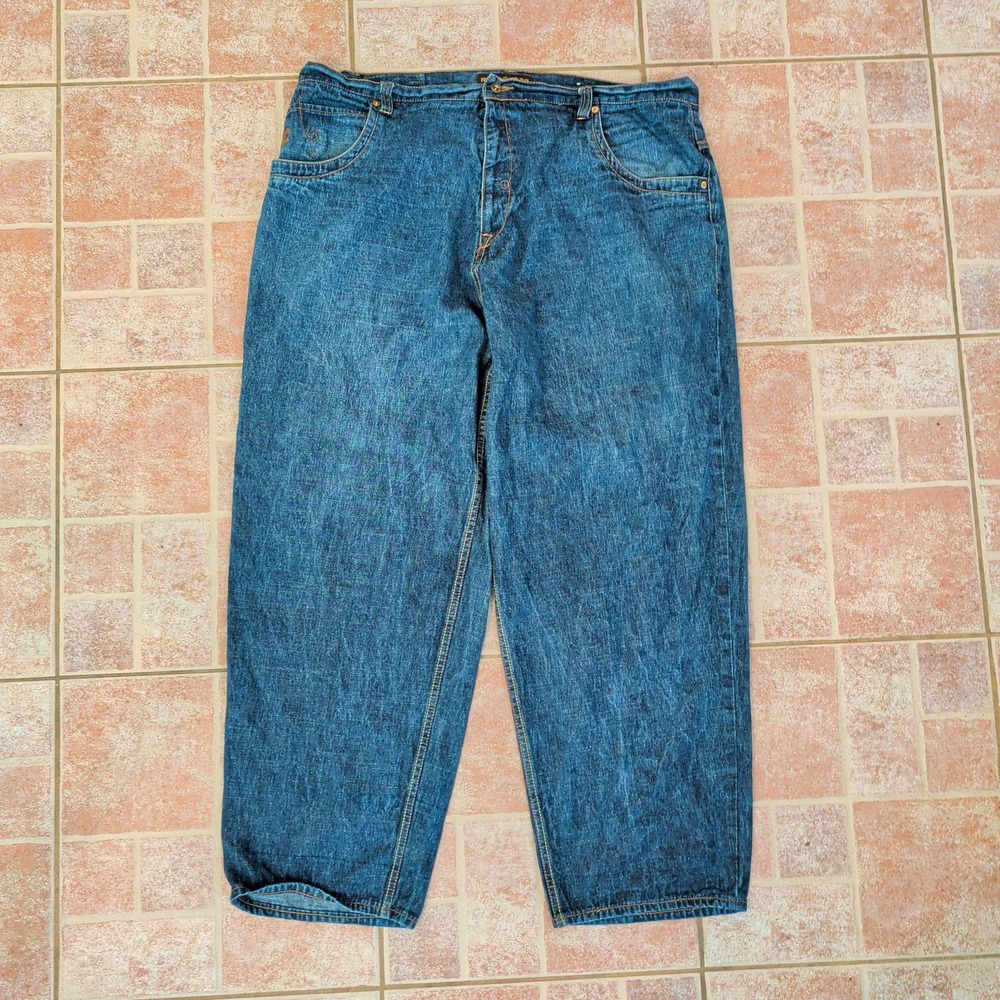 Rocawear Baggy Jeans Mens 46 Blue Y2K Embroidered Wide Leg Hip Hop Denim